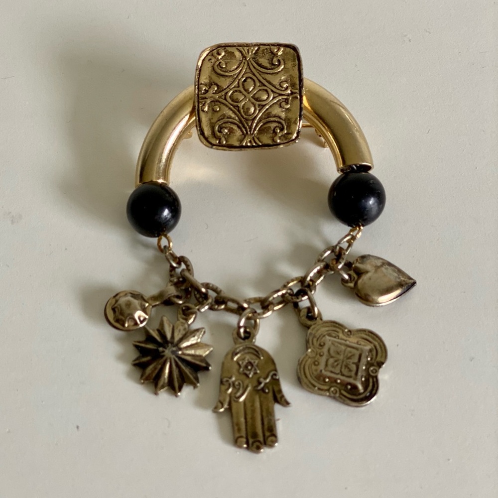 Hamsa charm gold brooch